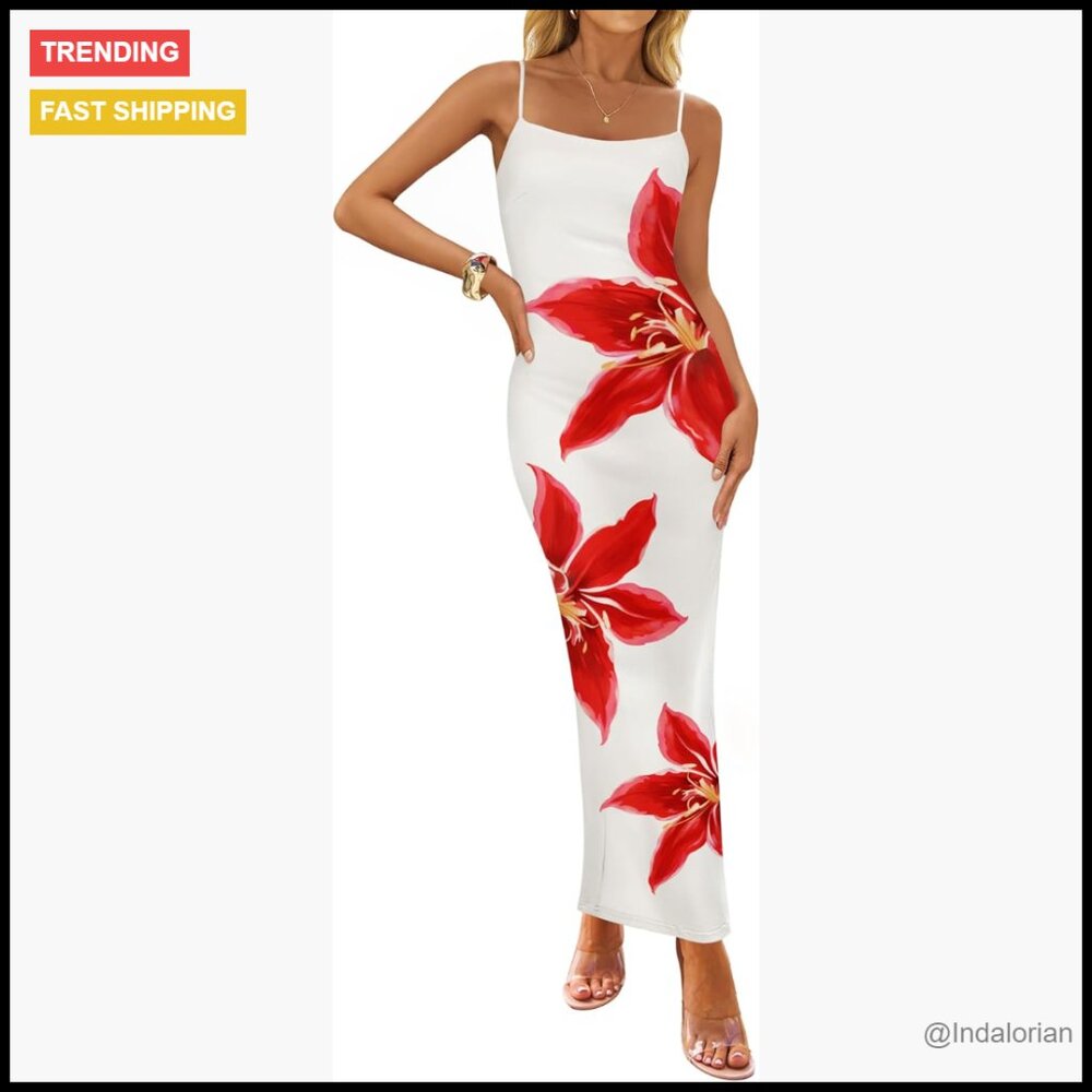 Spaghetti Strap Bodycon Maxi Dress Polyester Elastane Beach Boho